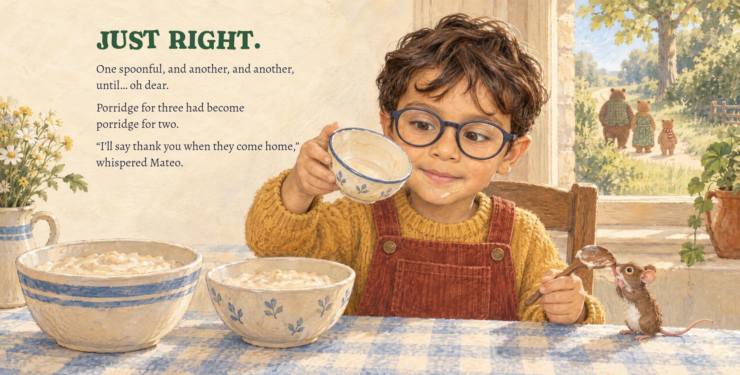 Mateo holds up the little bowl, scraped clean